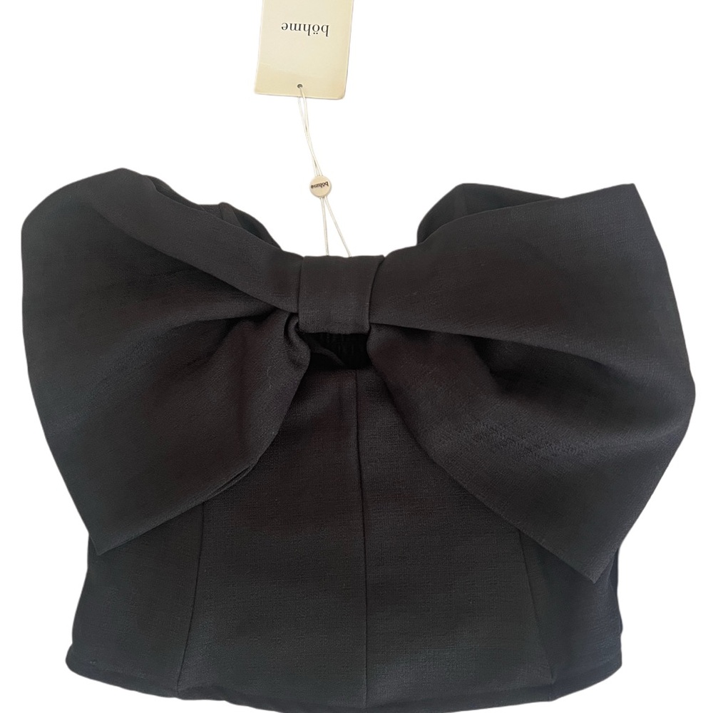 böhme Black Strapless Bustier with Bow Accent